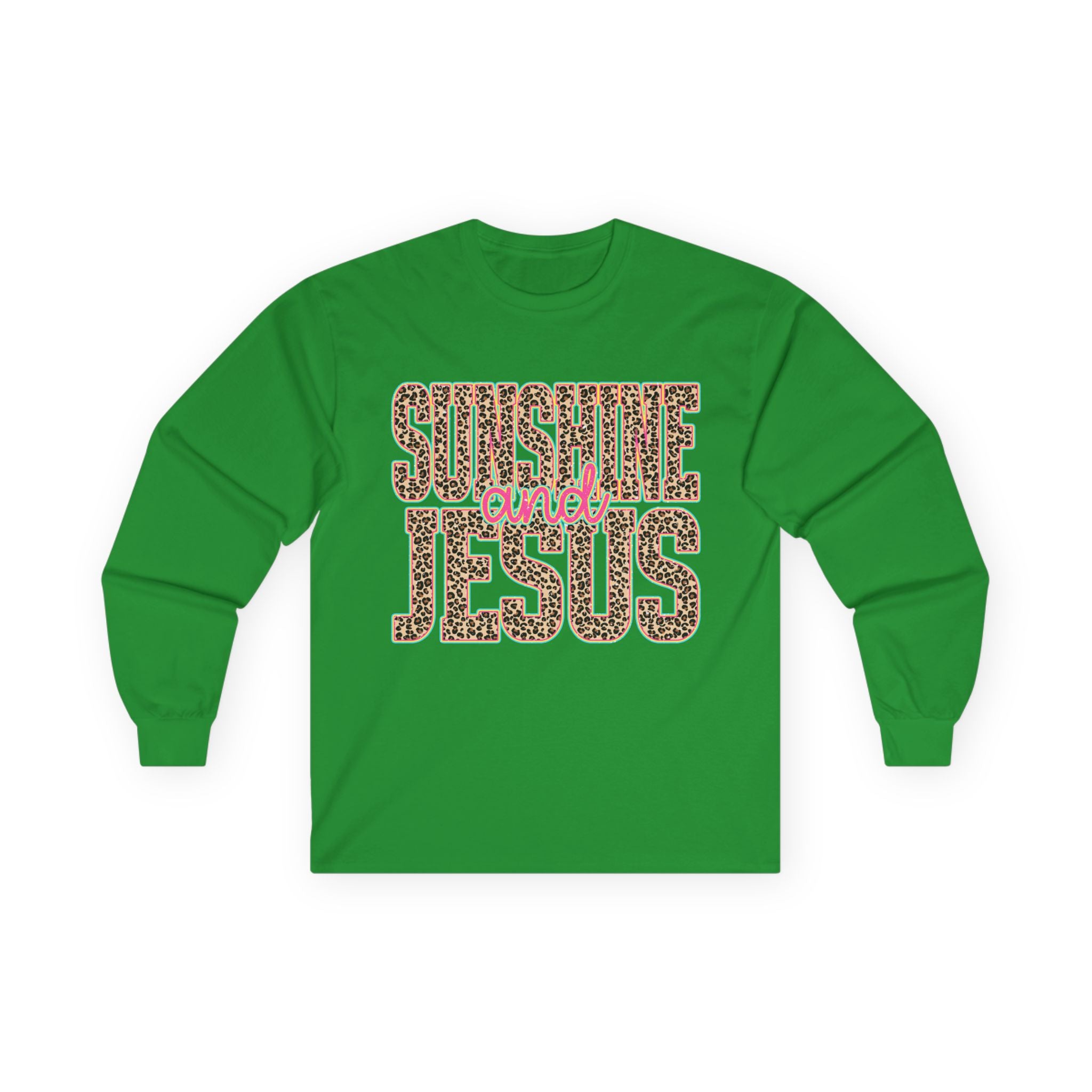 Sunshine and Jesus Long Sleeve Tee — Leopard Print Faith Shirt