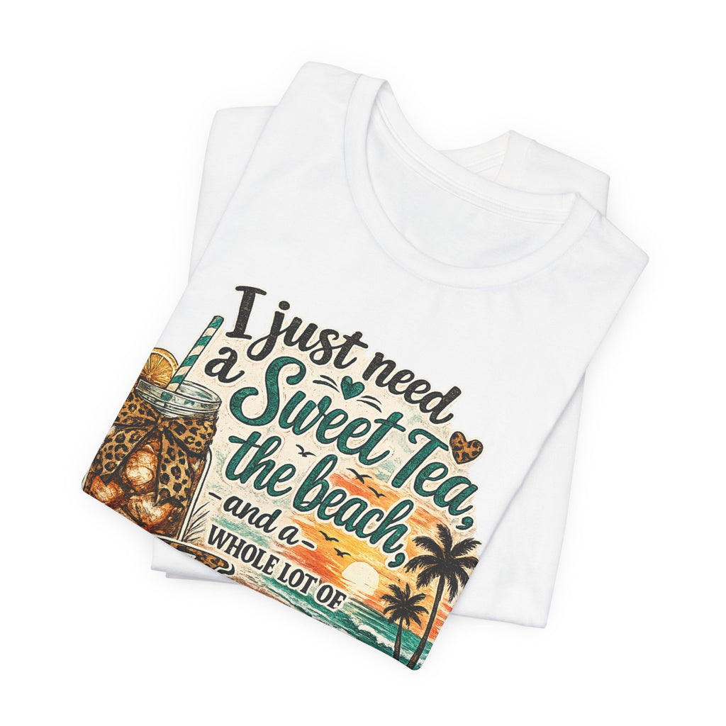 Christian Beach Tee — "I Just Need a Sweet Tea, the Beach, and a Whole Lot of Jesus"