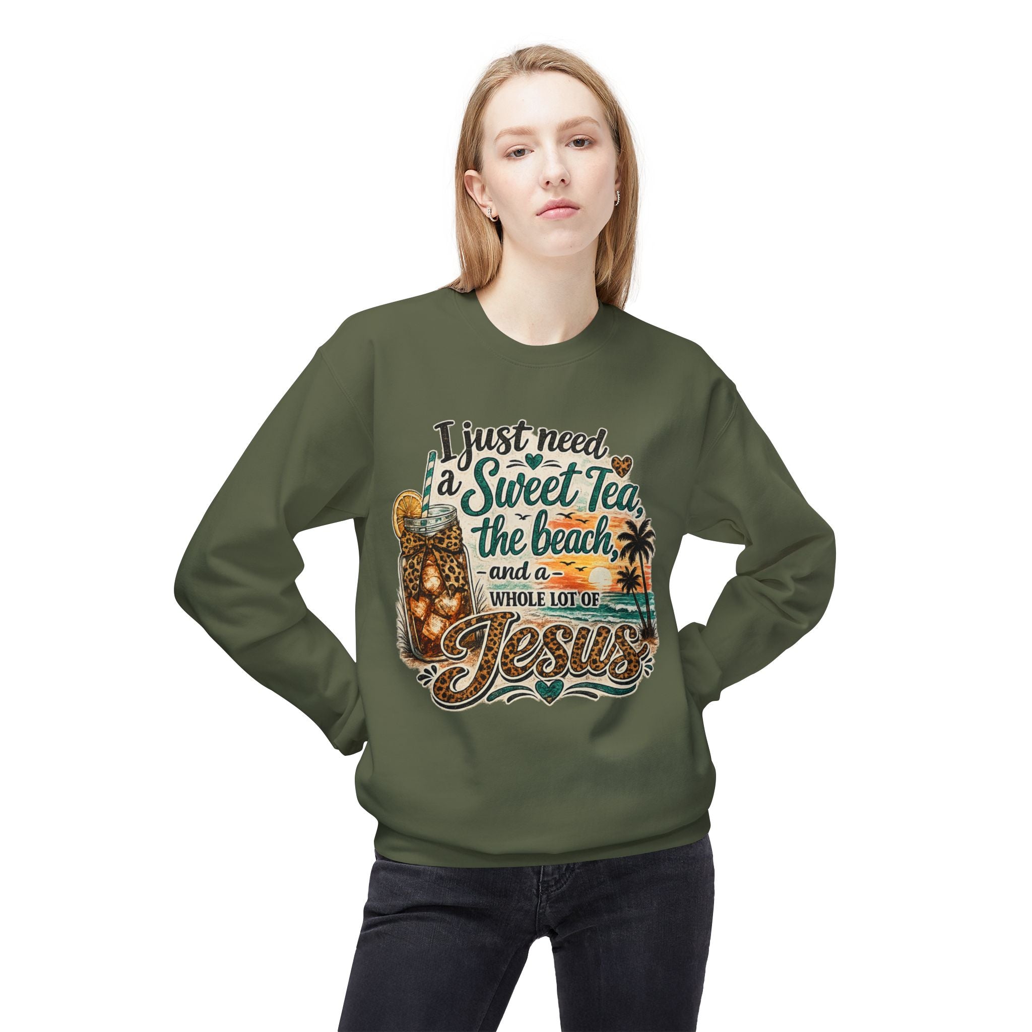 I Just Need Sweet Tea the Beach and a Whole Lot of Jesus Sweatshirt | Beach Faith Crewneck