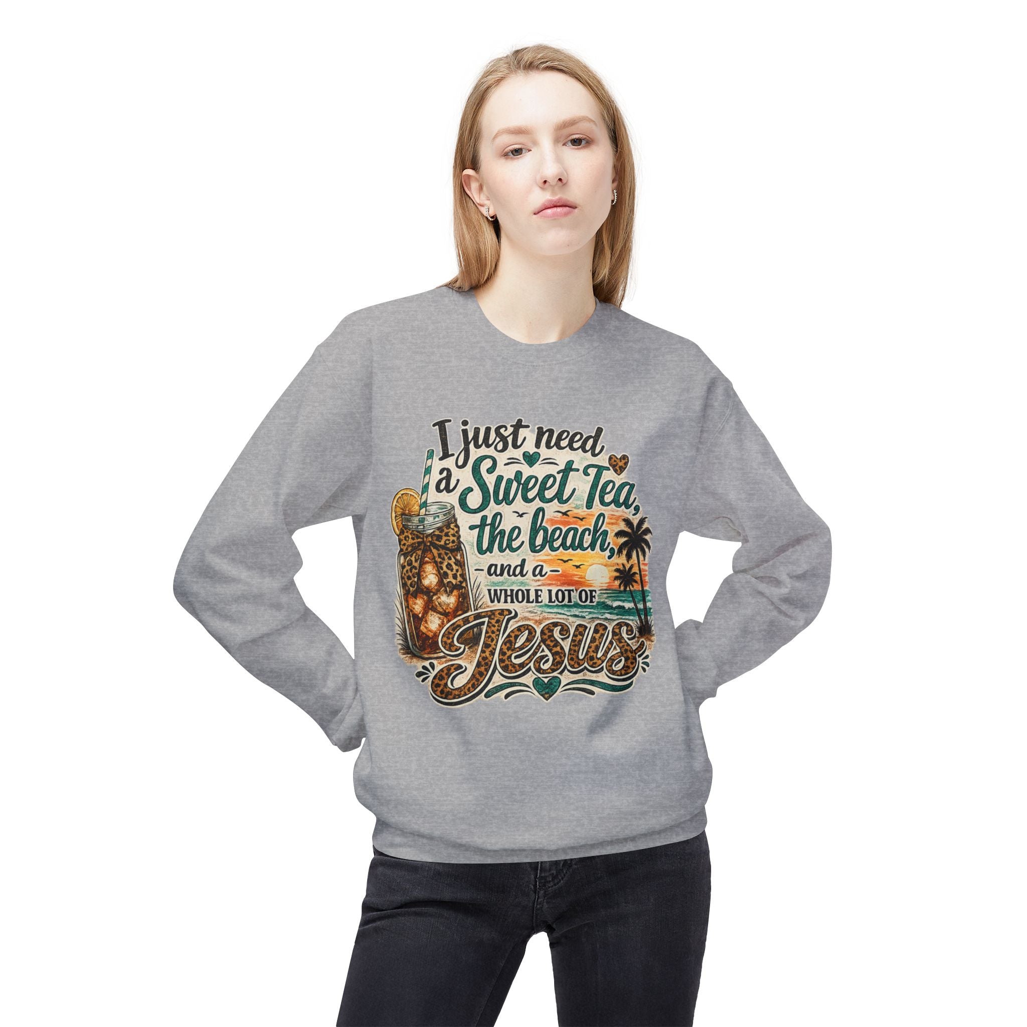 I Just Need Sweet Tea the Beach and a Whole Lot of Jesus Sweatshirt | Beach Faith Crewneck