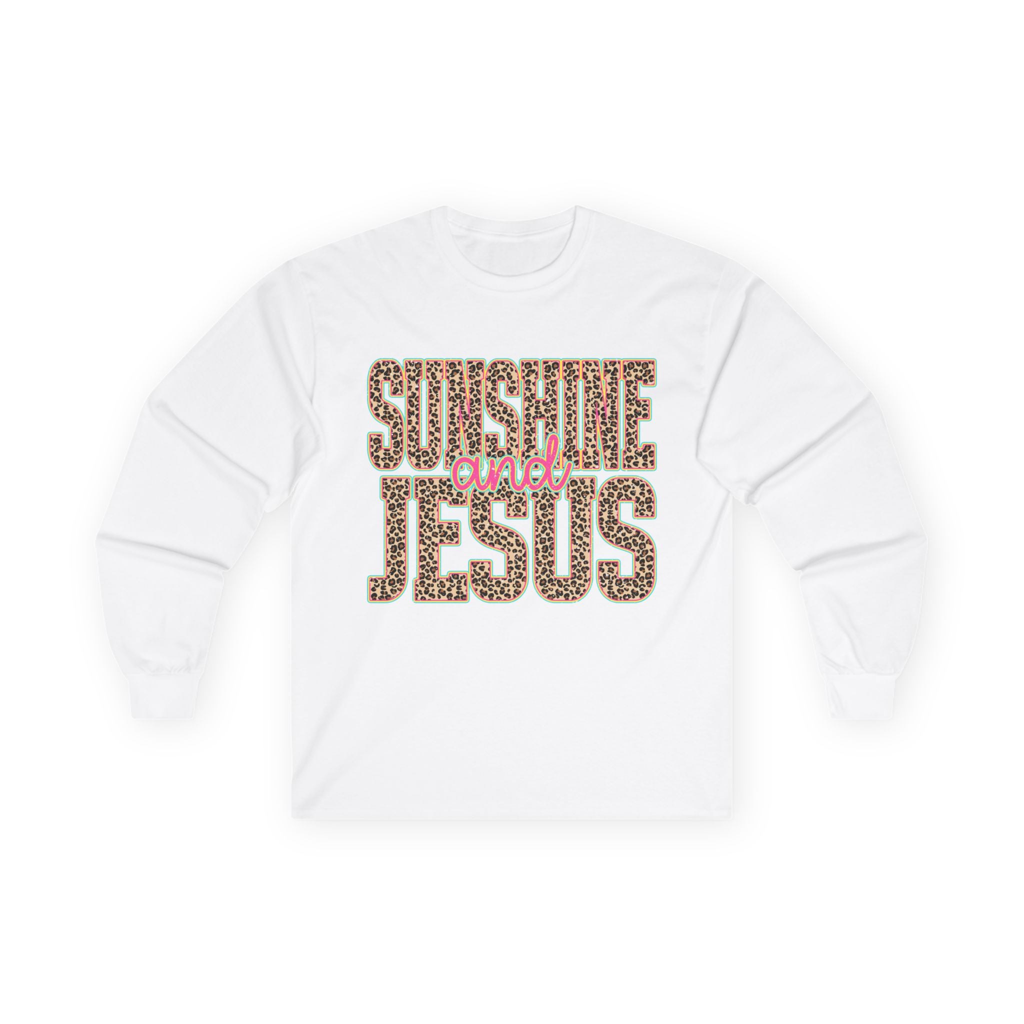 Sunshine and Jesus Long Sleeve Tee — Leopard Print Faith Shirt