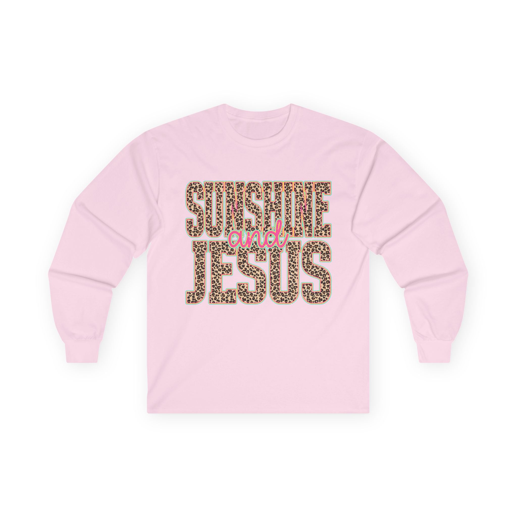 Sunshine and Jesus Long Sleeve Tee — Leopard Print Faith Shirt