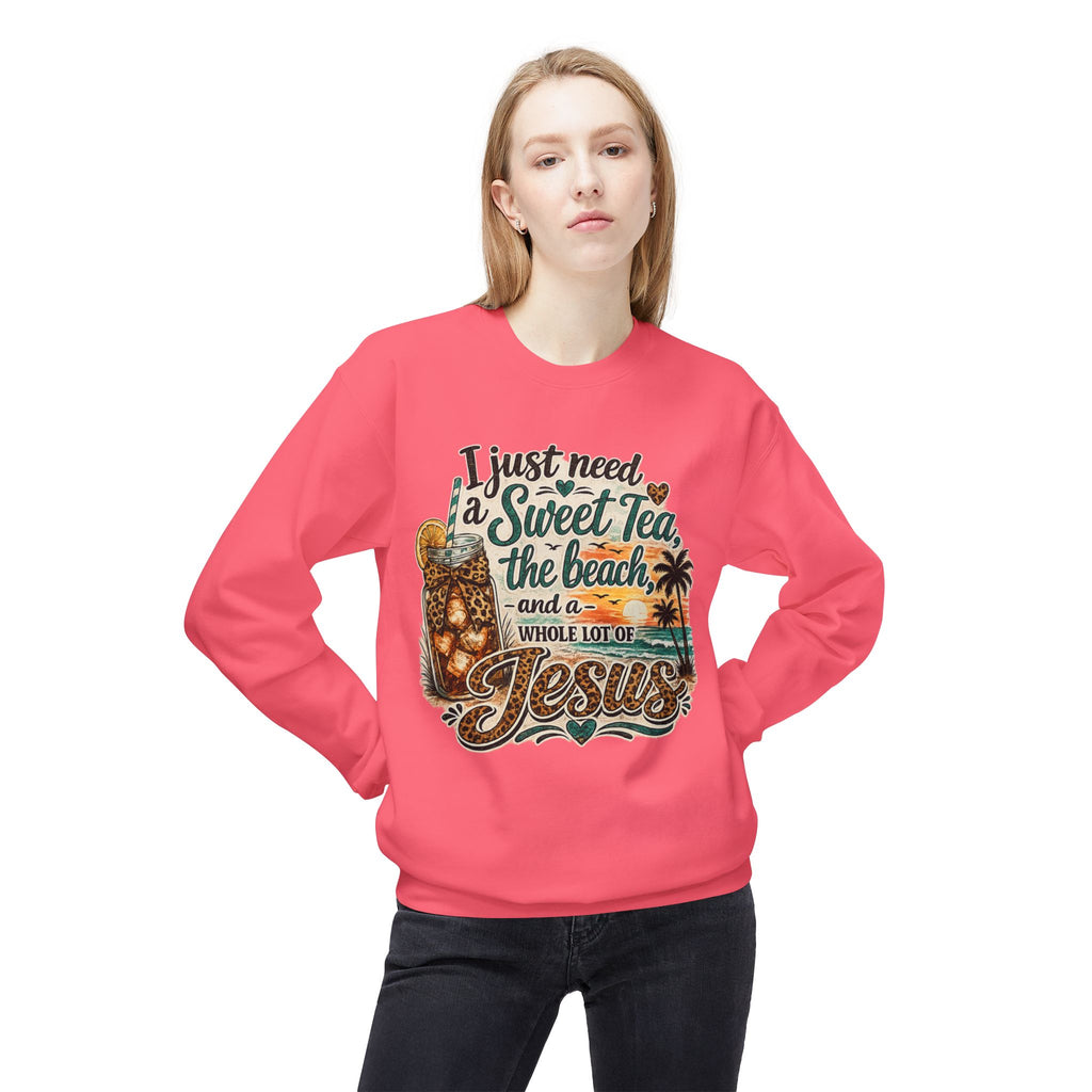 I Just Need Sweet Tea the Beach and a Whole Lot of Jesus Sweatshirt | Beach Faith Crewneck