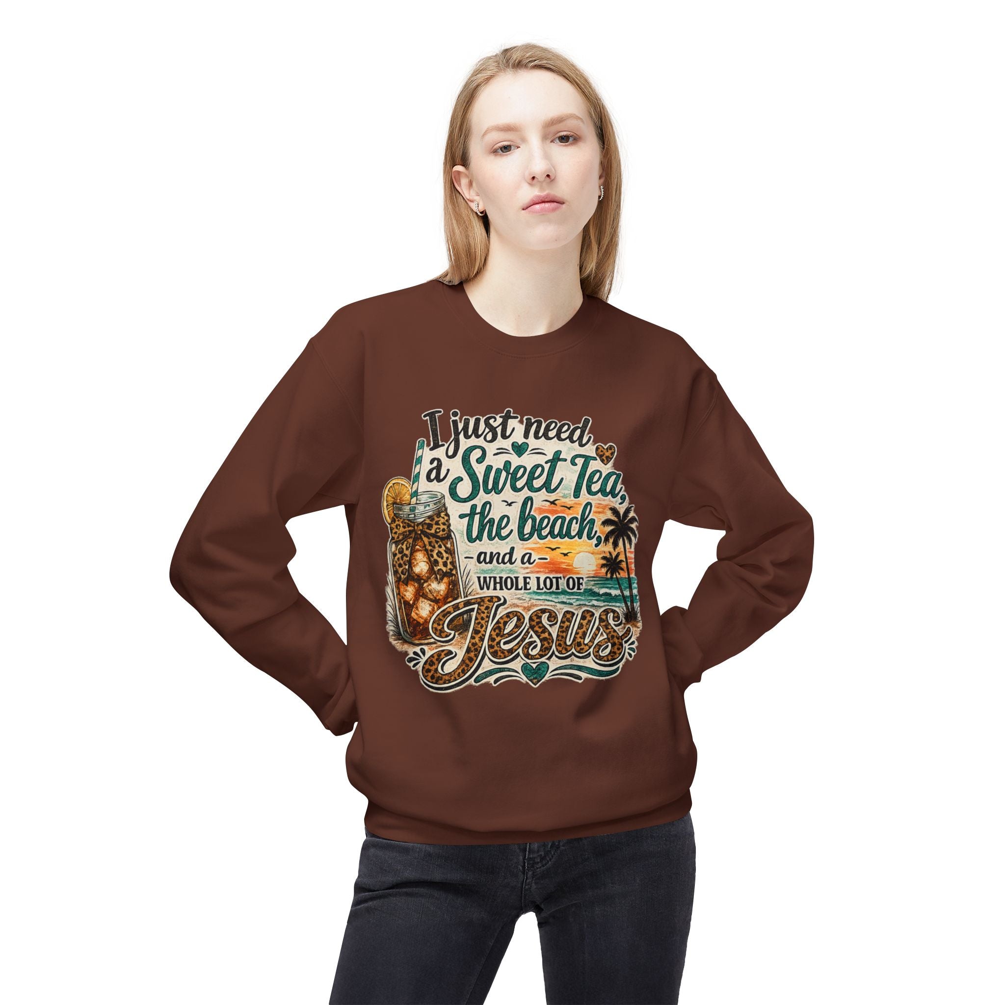 I Just Need Sweet Tea the Beach and a Whole Lot of Jesus Sweatshirt | Beach Faith Crewneck