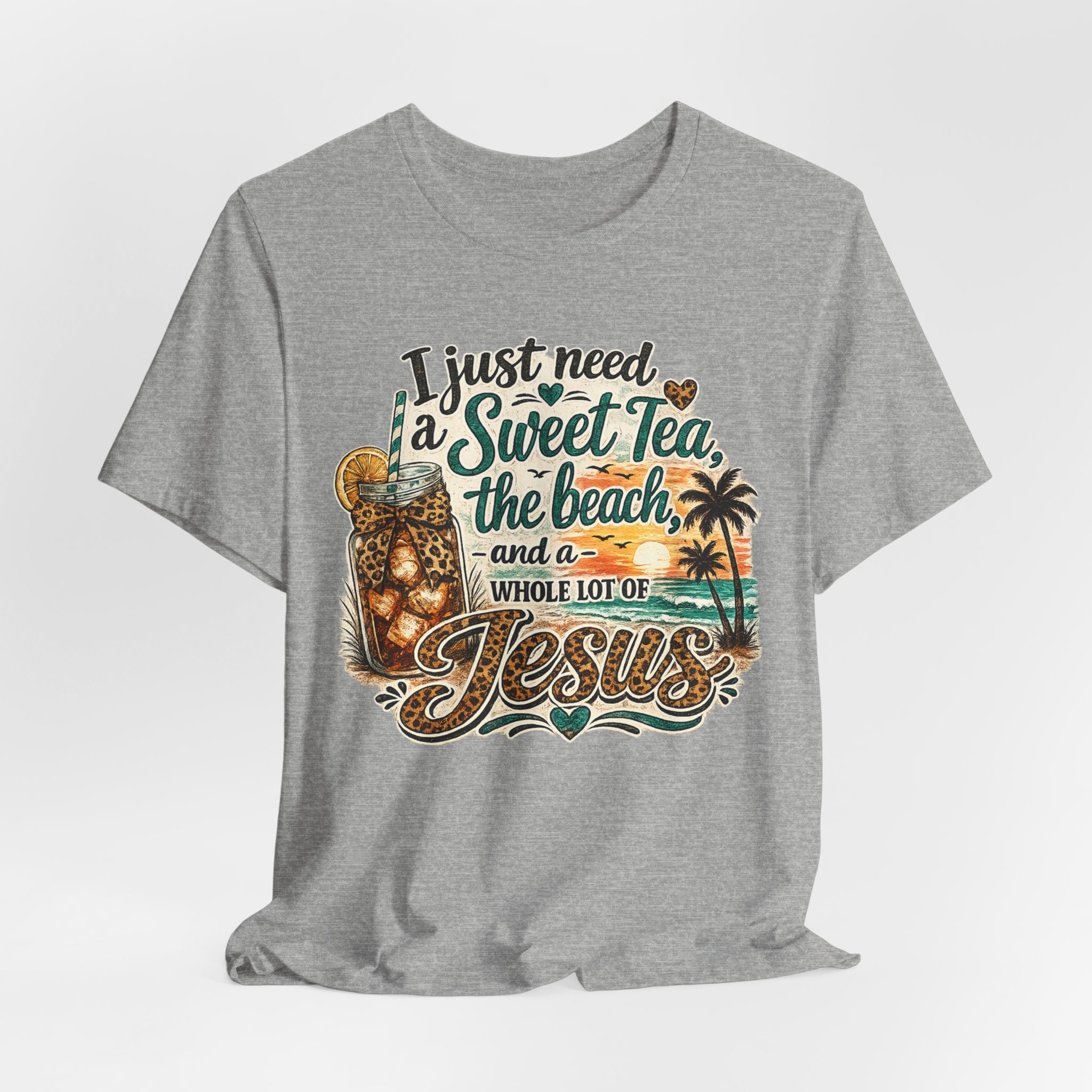 Christian Beach Tee — "I Just Need a Sweet Tea, the Beach, and a Whole Lot of Jesus"