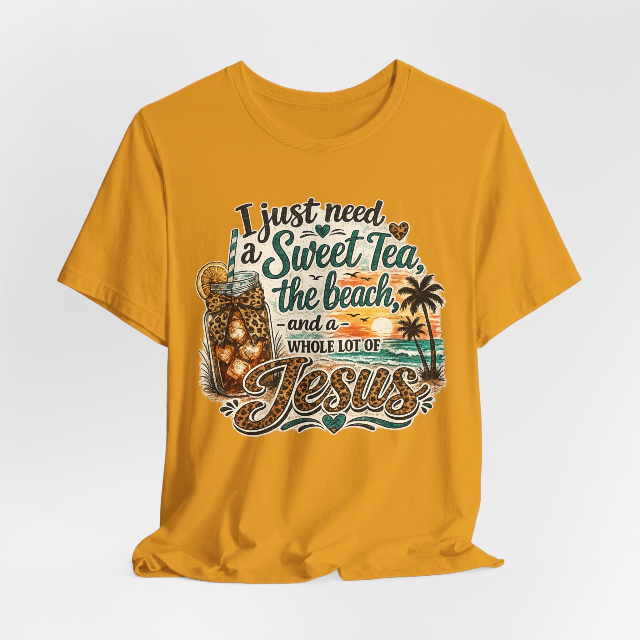 Christian Beach Tee — "I Just Need a Sweet Tea, the Beach, and a Whole Lot of Jesus"