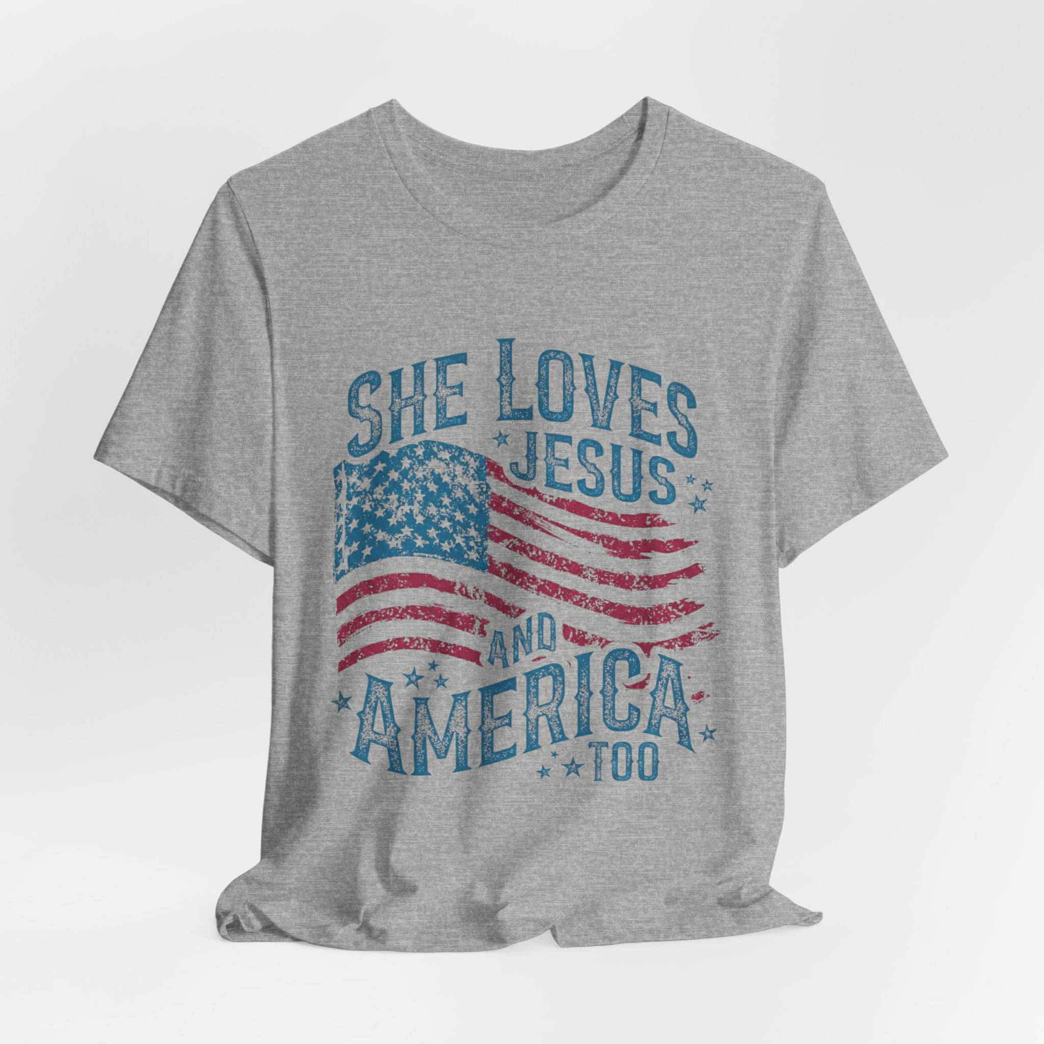 She Loves Jesus and America Tee | American Flag Patriotic Religious Shirt