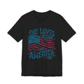 She Loves Jesus and America Tee | American Flag Patriotic Religious Shirt