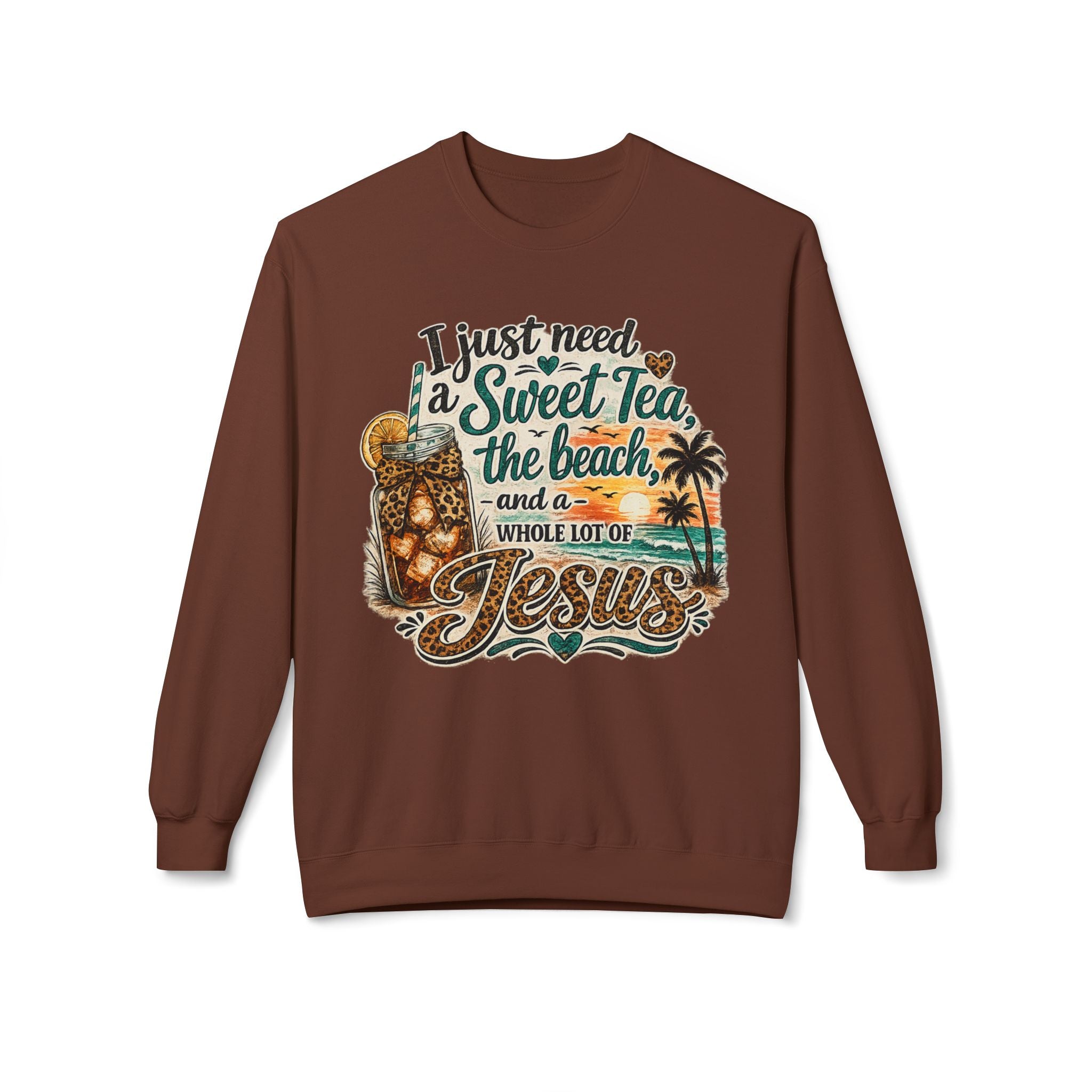 I Just Need Sweet Tea the Beach and a Whole Lot of Jesus Sweatshirt | Beach Faith Crewneck
