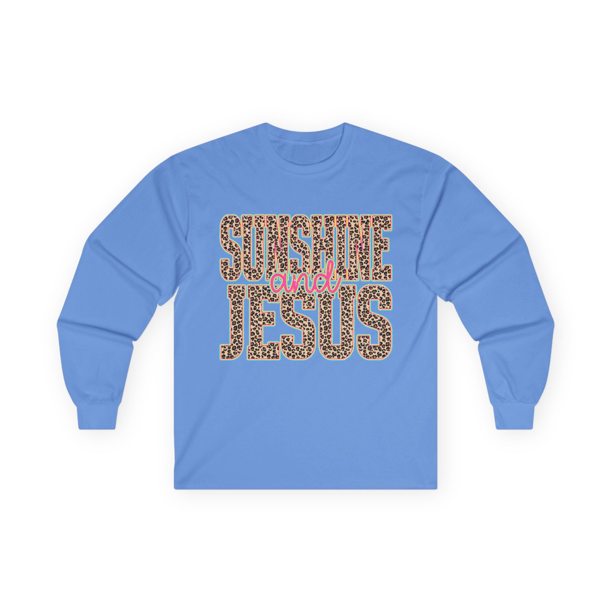 Sunshine and Jesus Long Sleeve Tee — Leopard Print Faith Shirt