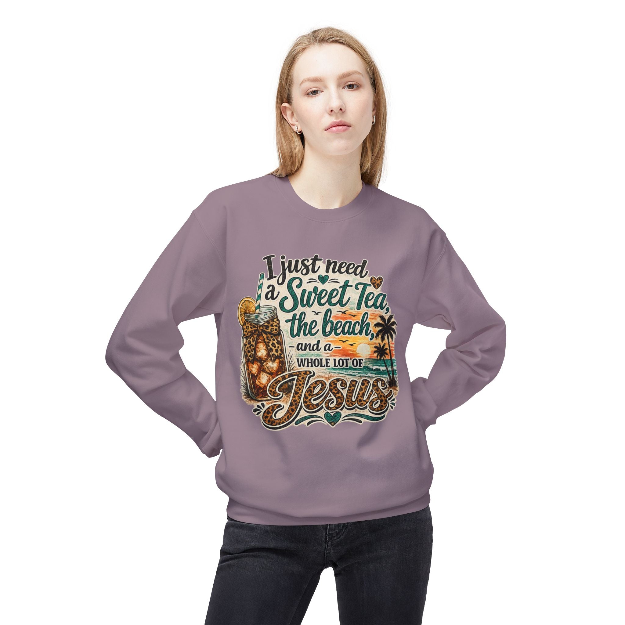 I Just Need Sweet Tea the Beach and a Whole Lot of Jesus Sweatshirt | Beach Faith Crewneck