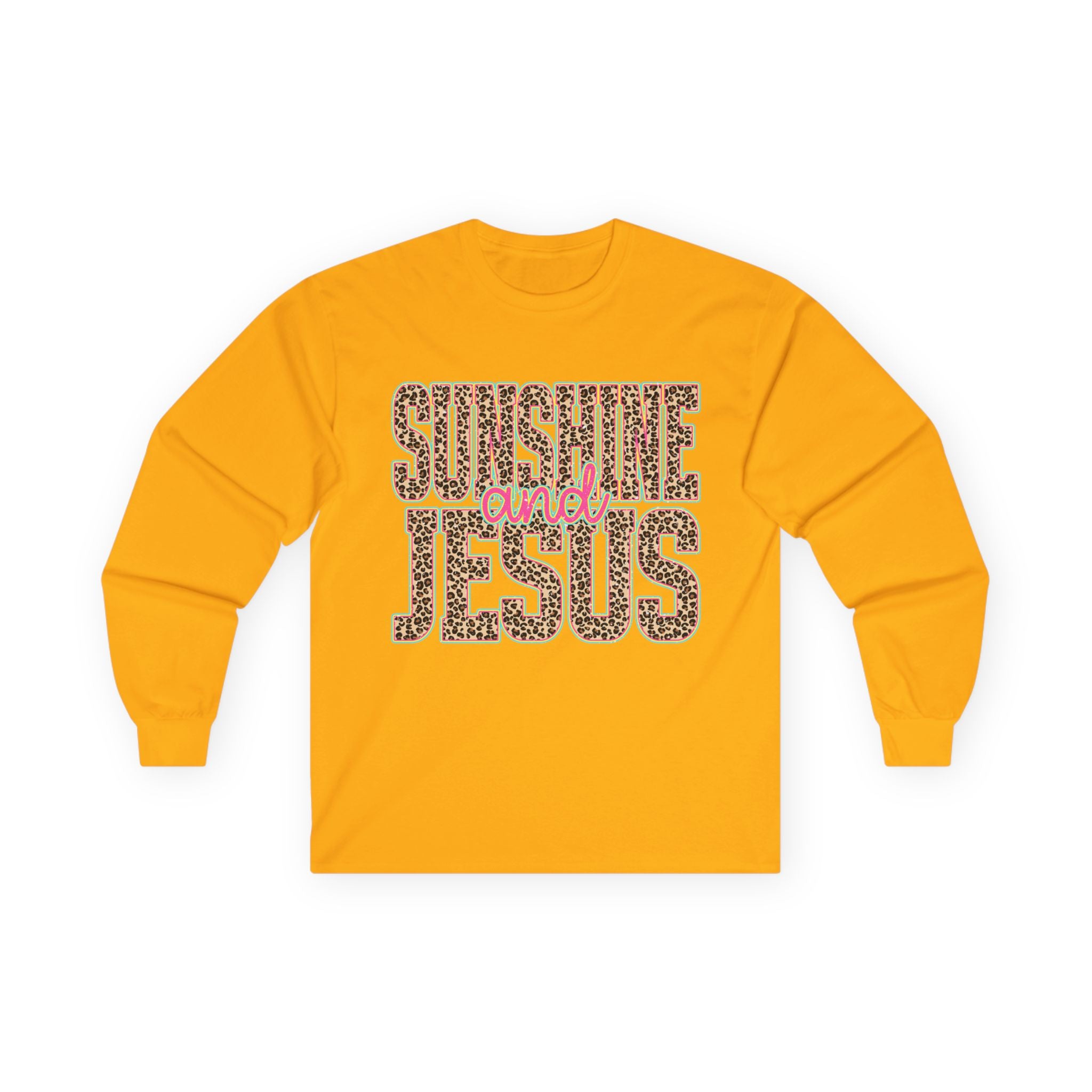Sunshine and Jesus Long Sleeve Tee — Leopard Print Faith Shirt