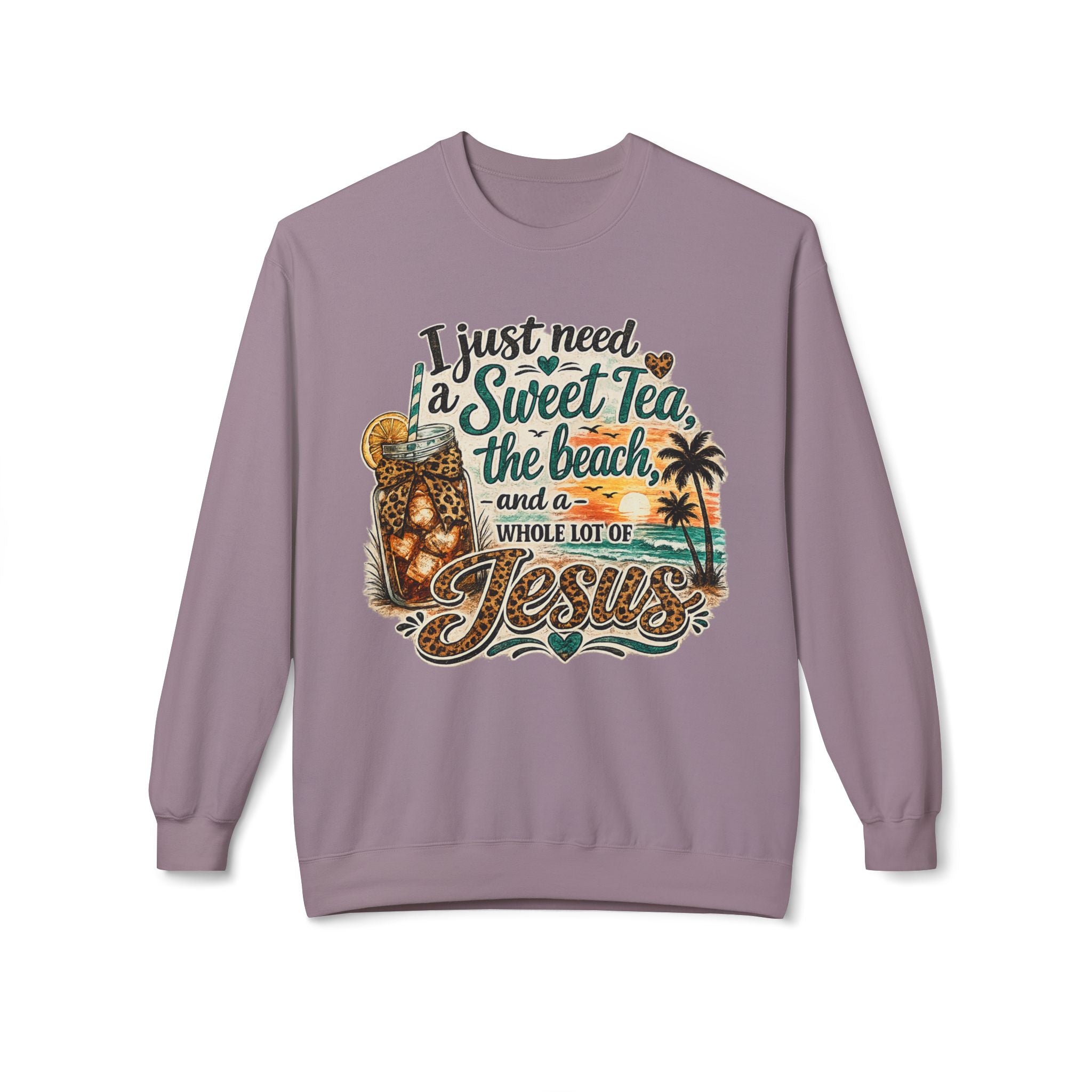 I Just Need Sweet Tea the Beach and a Whole Lot of Jesus Sweatshirt | Beach Faith Crewneck
