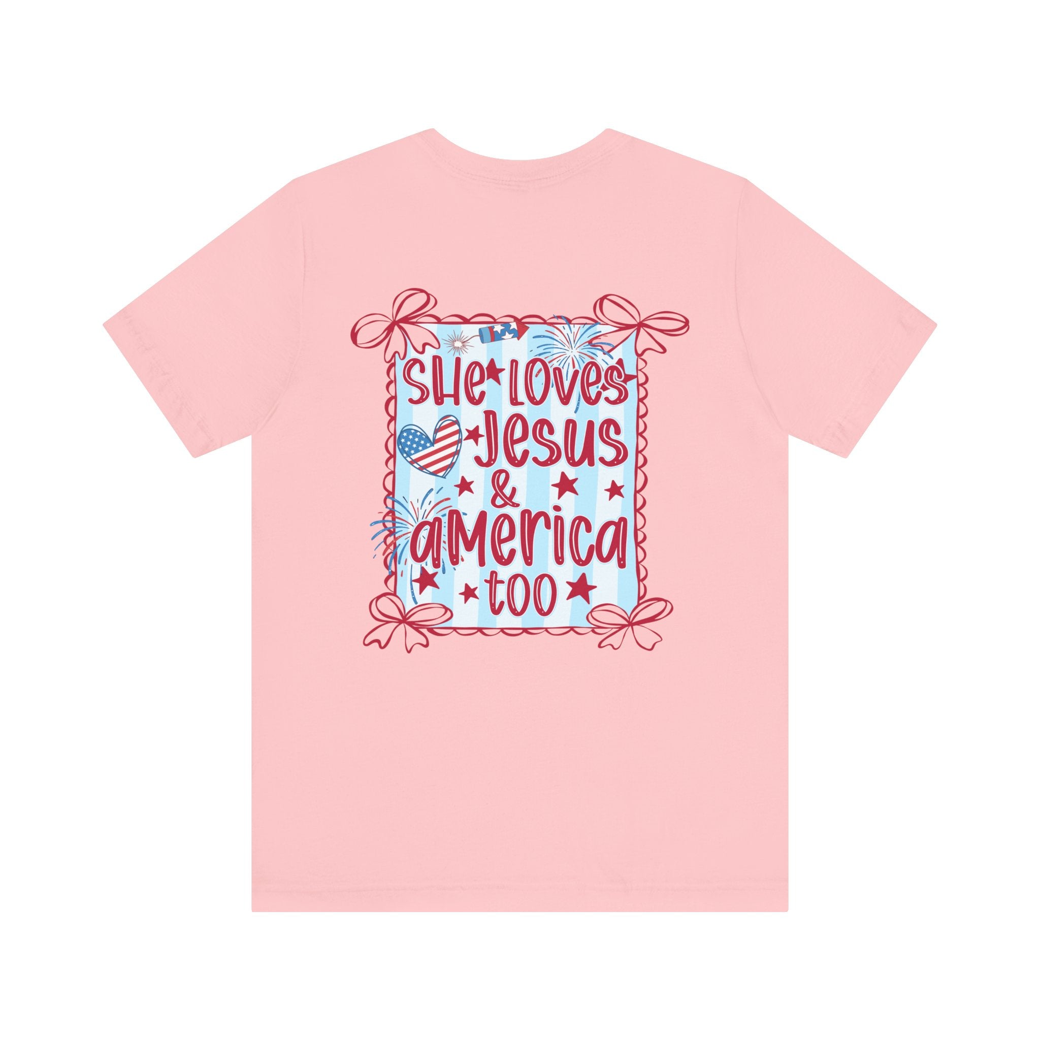 She Loves Jesus & America Too T-Shirt — Patriotic Faith Graphic Tee