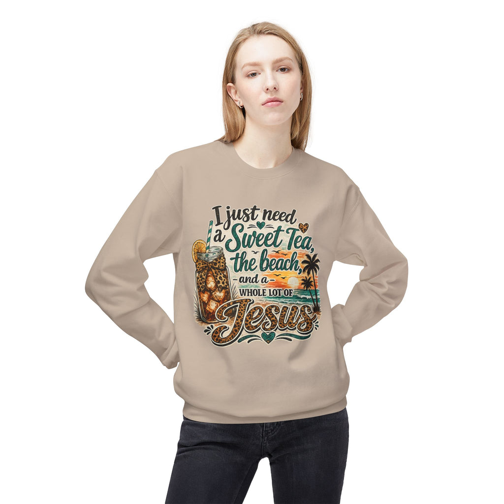 I Just Need Sweet Tea the Beach and a Whole Lot of Jesus Sweatshirt | Beach Faith Crewneck