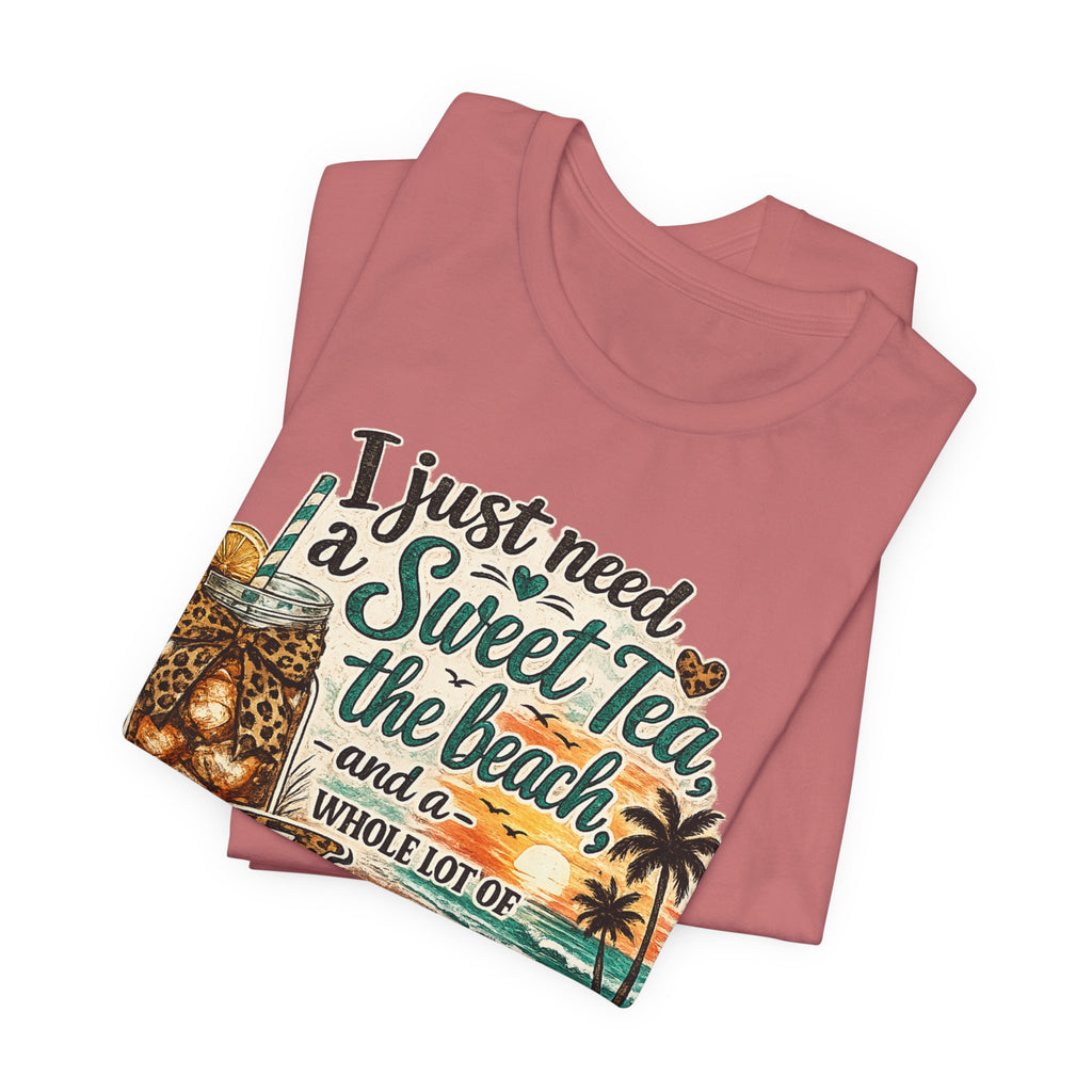 Christian Beach Tee — "I Just Need a Sweet Tea, the Beach, and a Whole Lot of Jesus"