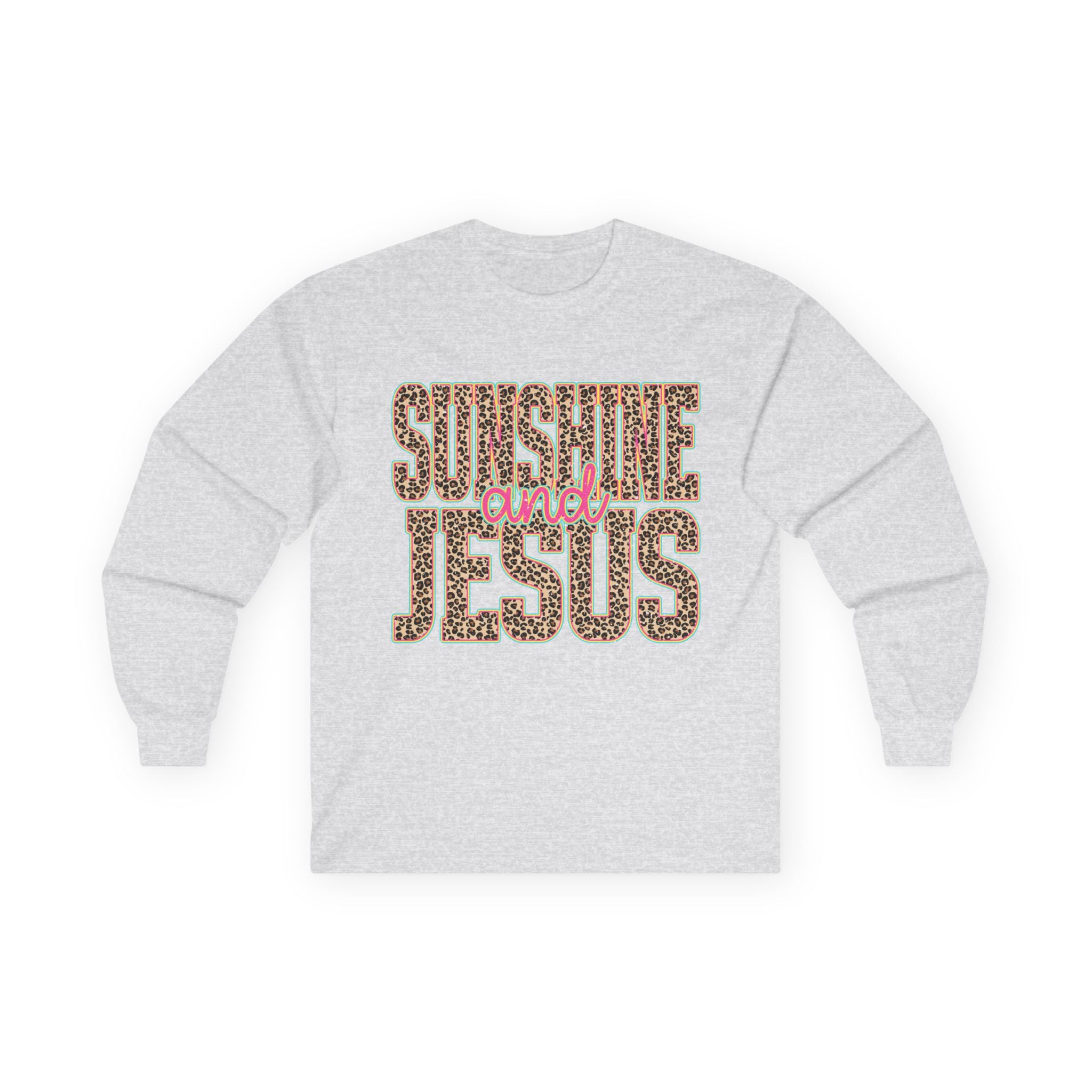 Sunshine and Jesus Long Sleeve Tee — Leopard Print Faith Shirt