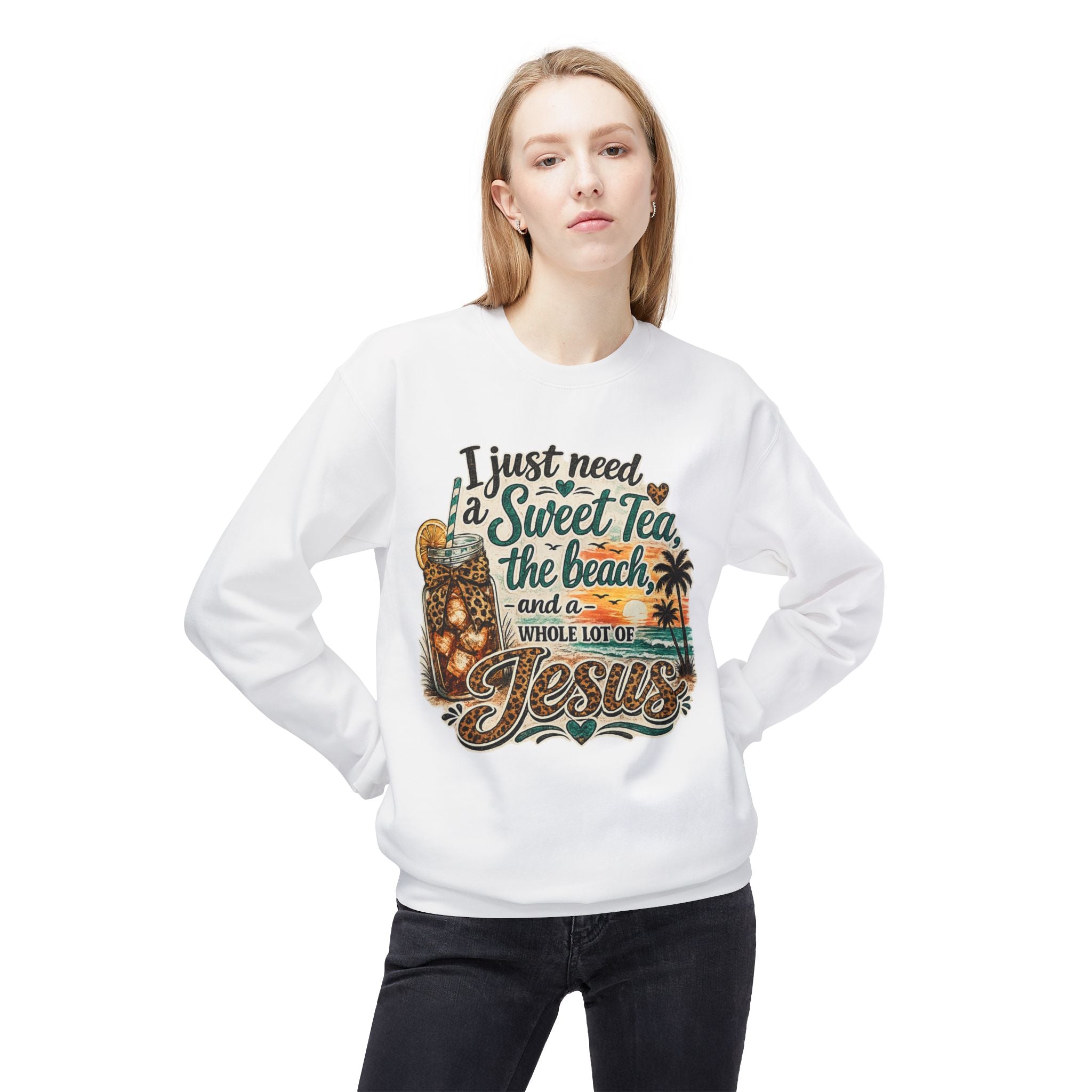 I Just Need Sweet Tea the Beach and a Whole Lot of Jesus Sweatshirt | Beach Faith Crewneck