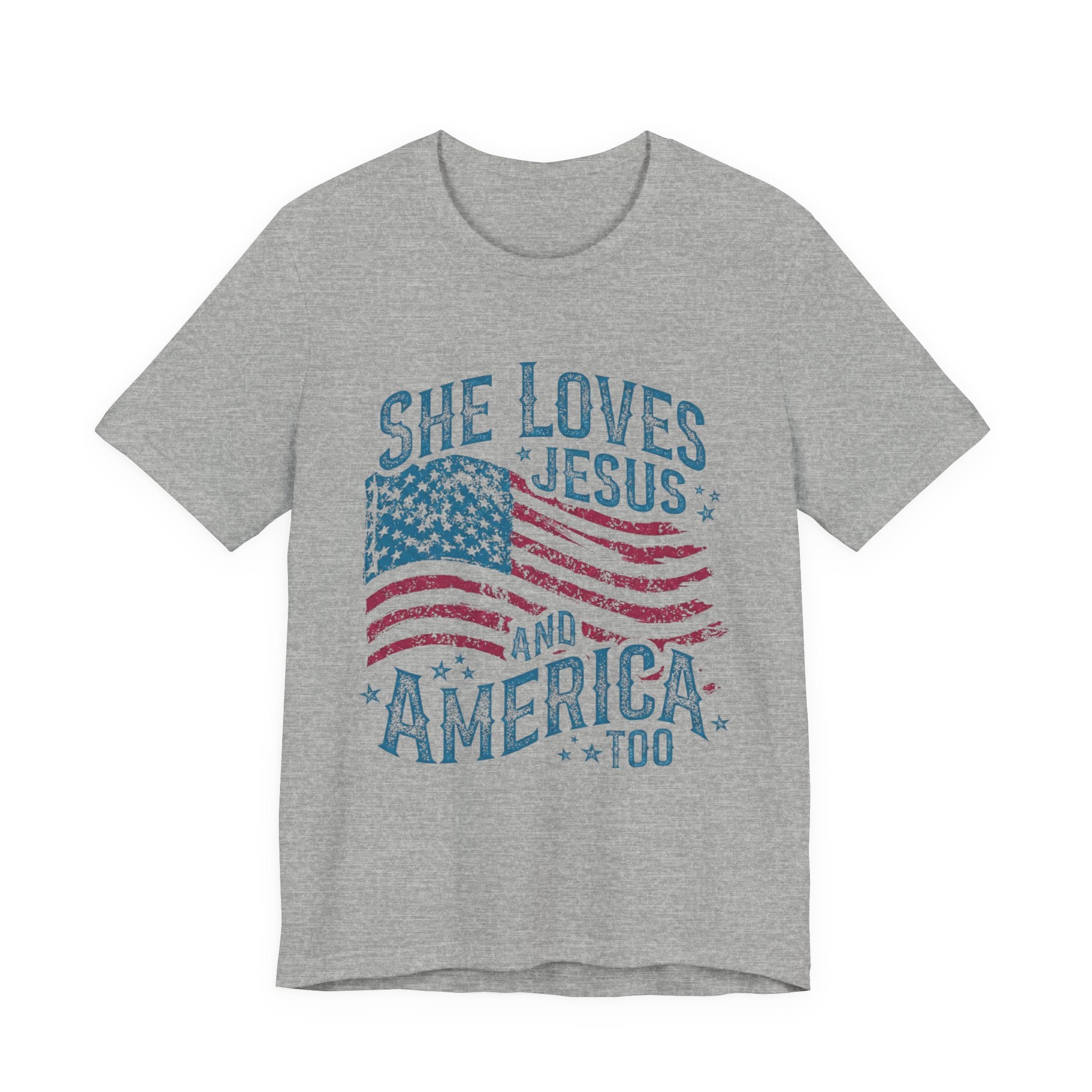 She Loves Jesus and America Tee | American Flag Patriotic Religious Shirt