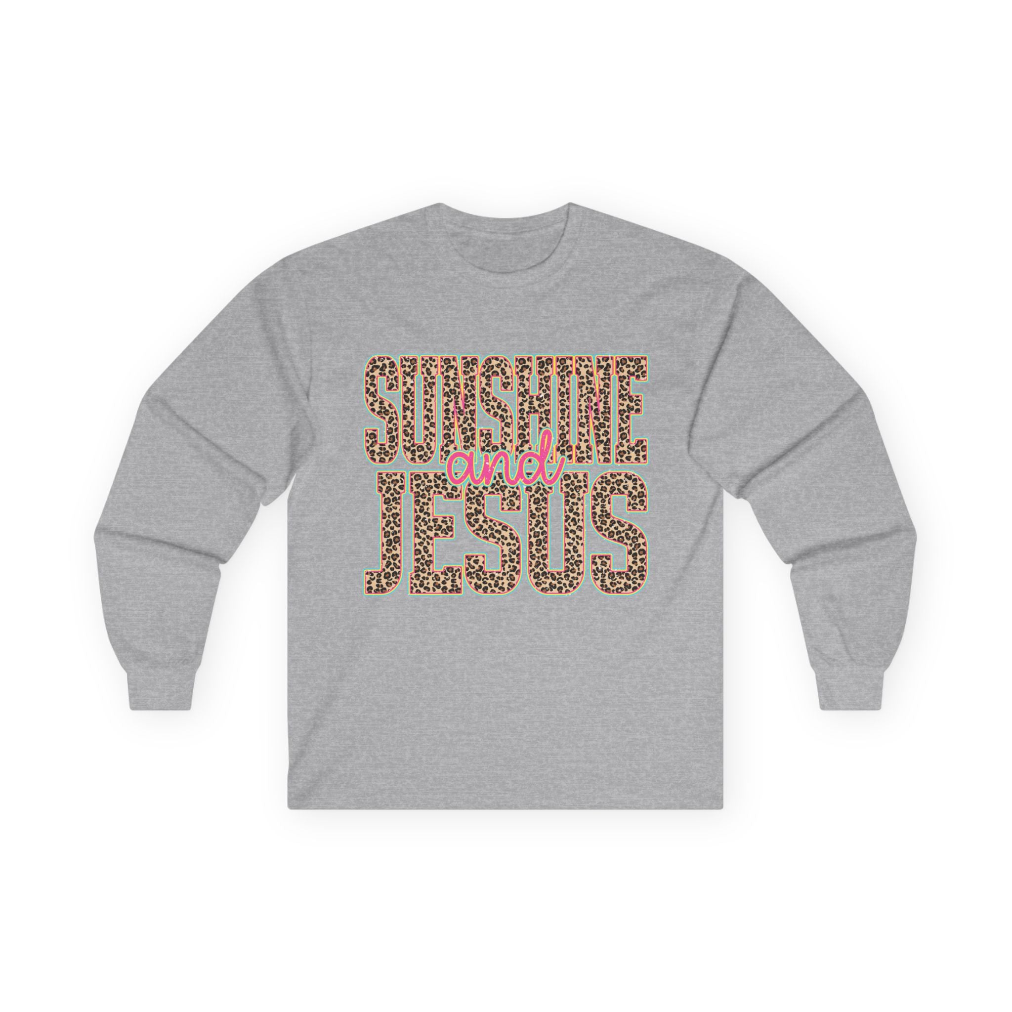 Sunshine and Jesus Long Sleeve Tee — Leopard Print Faith Shirt