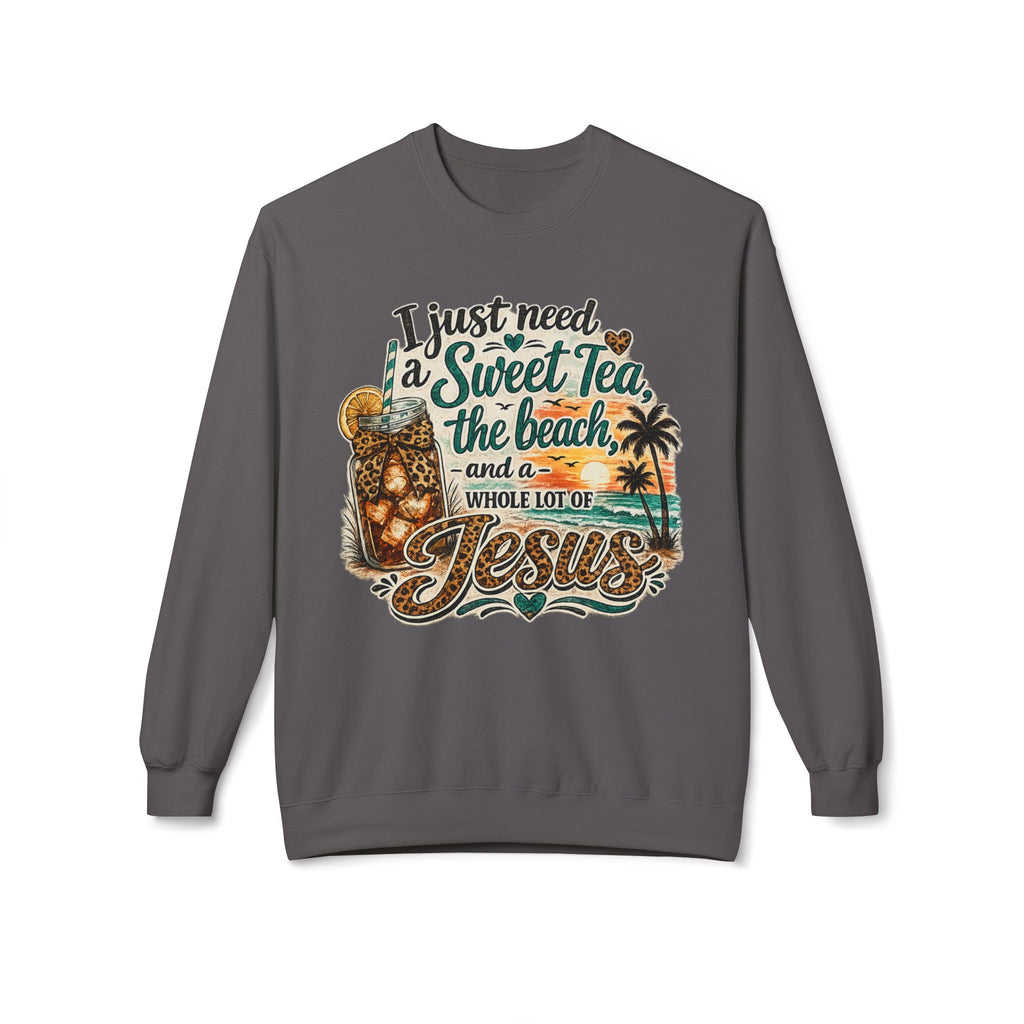 I Just Need Sweet Tea the Beach and a Whole Lot of Jesus Sweatshirt | Beach Faith Crewneck