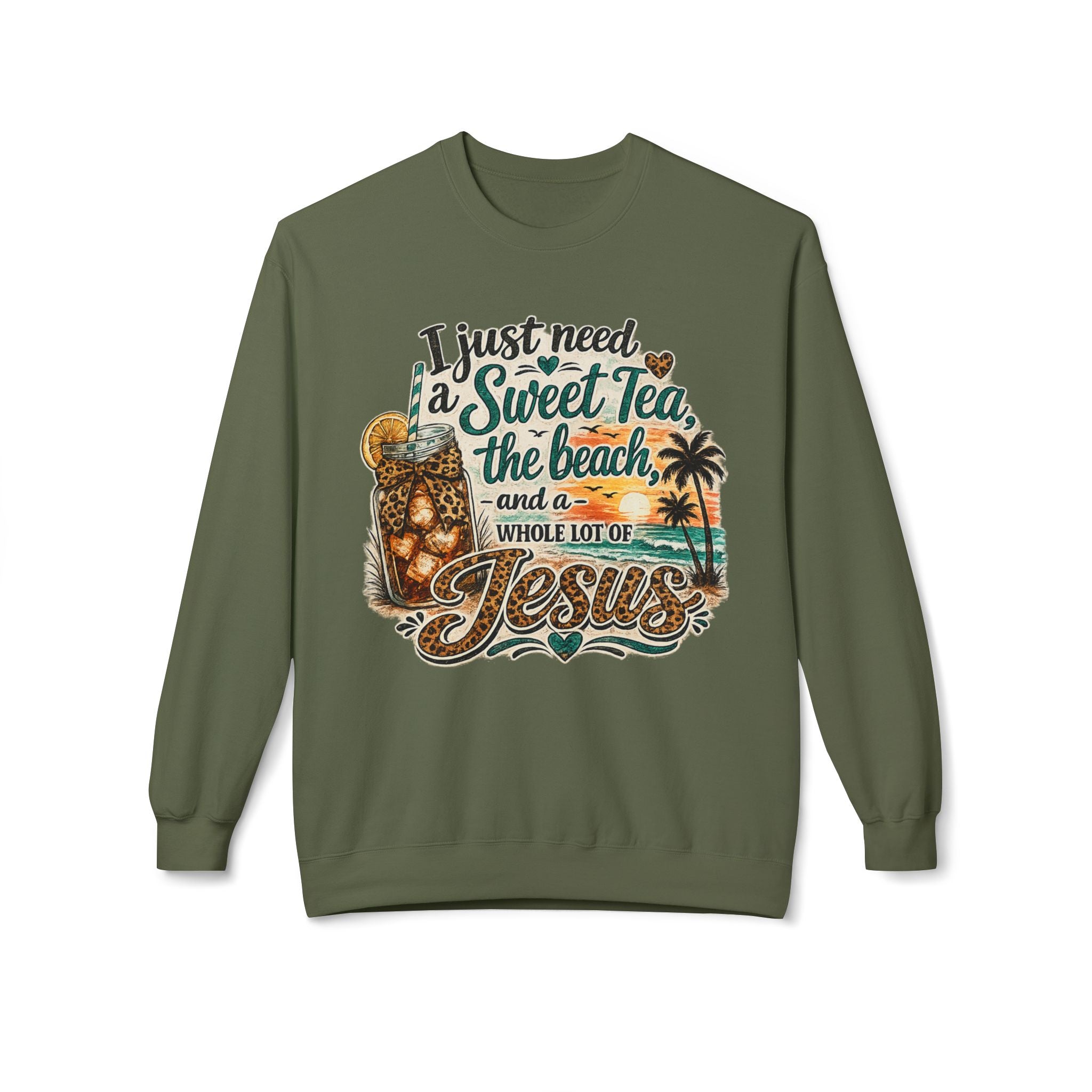 I Just Need Sweet Tea the Beach and a Whole Lot of Jesus Sweatshirt | Beach Faith Crewneck