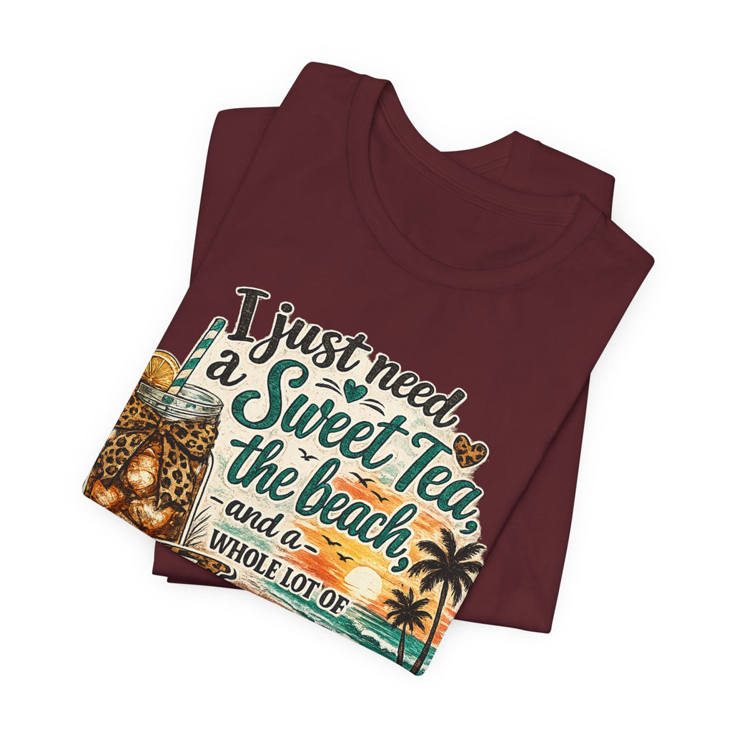 Christian Beach Tee — "I Just Need a Sweet Tea, the Beach, and a Whole Lot of Jesus"