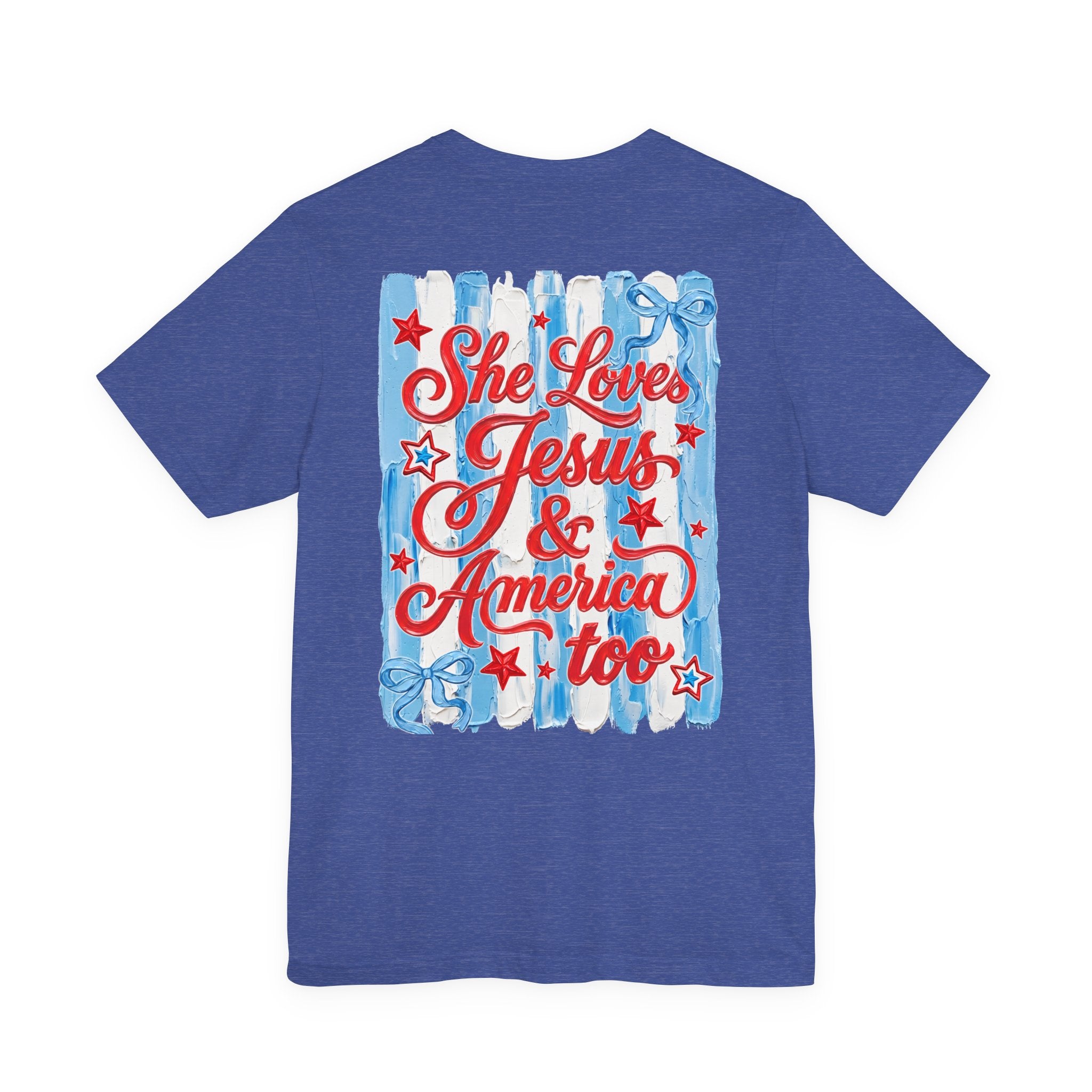 She Loves Jesus & America Too Tee — Patriotic Christian Graphic T-Shirt